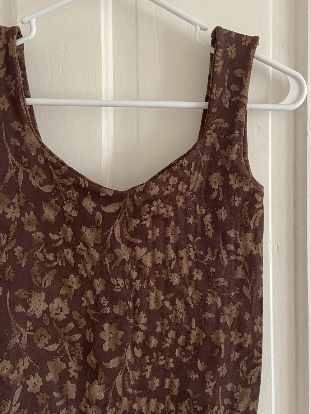 Free People Brown Floral Clean Lines Scoop Neck Tank Bodysuit